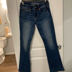 American Eagle. Soft, super stretch blue jeans. “Kick Boot”